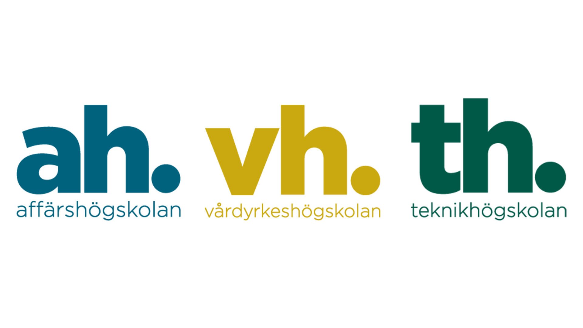 Logotyper bredvid varandra för Affärshögskolan, Vårdyrkeshögskolan och Teknikhögskolan